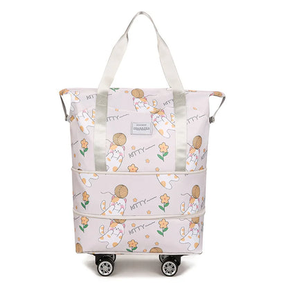 Multi-functional Oxford Material Clothes Storage Bag Zipper Closure Cartoon Cat Design Large Capacity Portable Luggage Travel