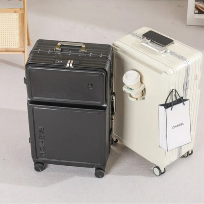2025 New Large-Capacity Front-Opening Aluminum-Frame Spinner Suitcase ABS+PC Zipper Carry-On Luggage with Lock 20-28 Inch