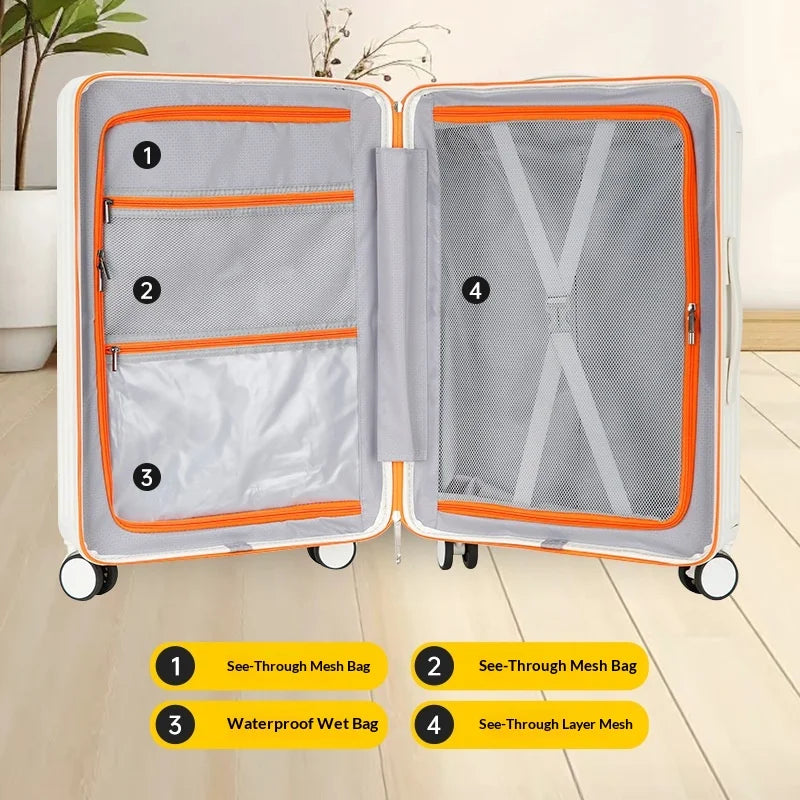 2025 New Unisex High-End Trolley Suitcase with Polyester Lining Waterproof Anti-Theft USB Interface Password Box