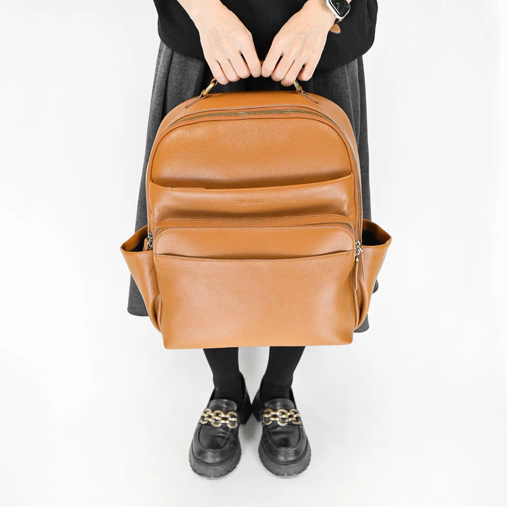 Premium Pebbled Cowhide Leather Bag Brown Leather Backpack Large Capacity Men's Backpack for Travel