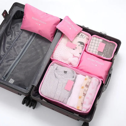 Modern Polyester Travel Storage Bag Set with Zipper Closure Small Six-Piece Luggage for Clothes & Shoes Letter Pattern