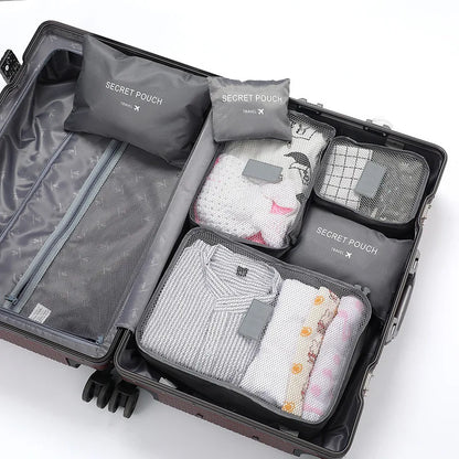 Modern Polyester Travel Storage Bag Set with Zipper Closure Small Six-Piece Luggage for Clothes & Shoes Letter Pattern
