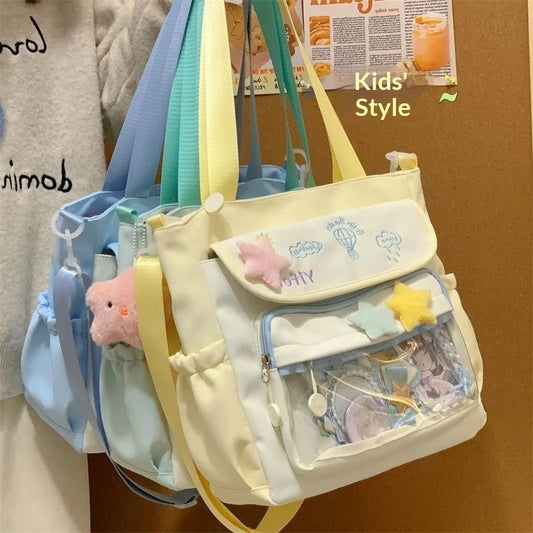 Women's Nylon Shoulder Small Fresh All-Match Pain Book-Carrying Large-Capacity Tote Bag Single Zipper Closure Student Crossbody