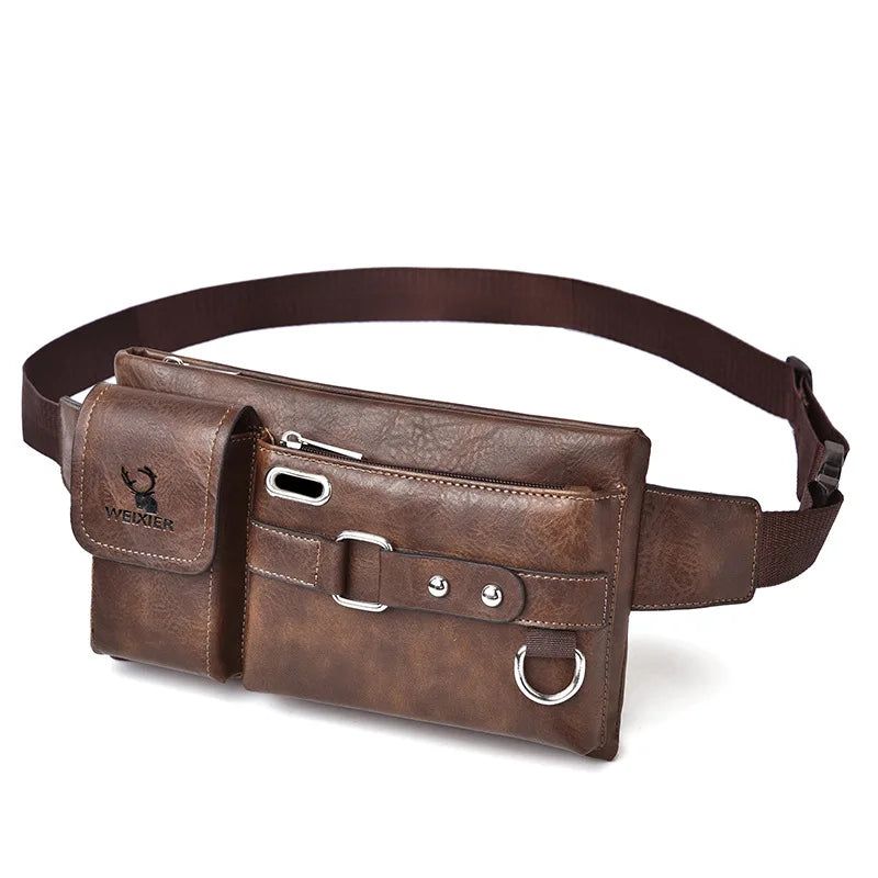 Men's Shoulder/Crossbody Bag Summer Tactical Chest Bag Mobile Phone Waist Hip Bag PU Fanny Pack Zipper Buckle Closure Wear