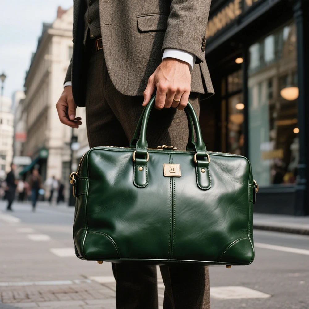 Premium Quality Neutral Taupe Leather Bag Adjustable Strap Men's Work Bag Real Leather Handbag for Office