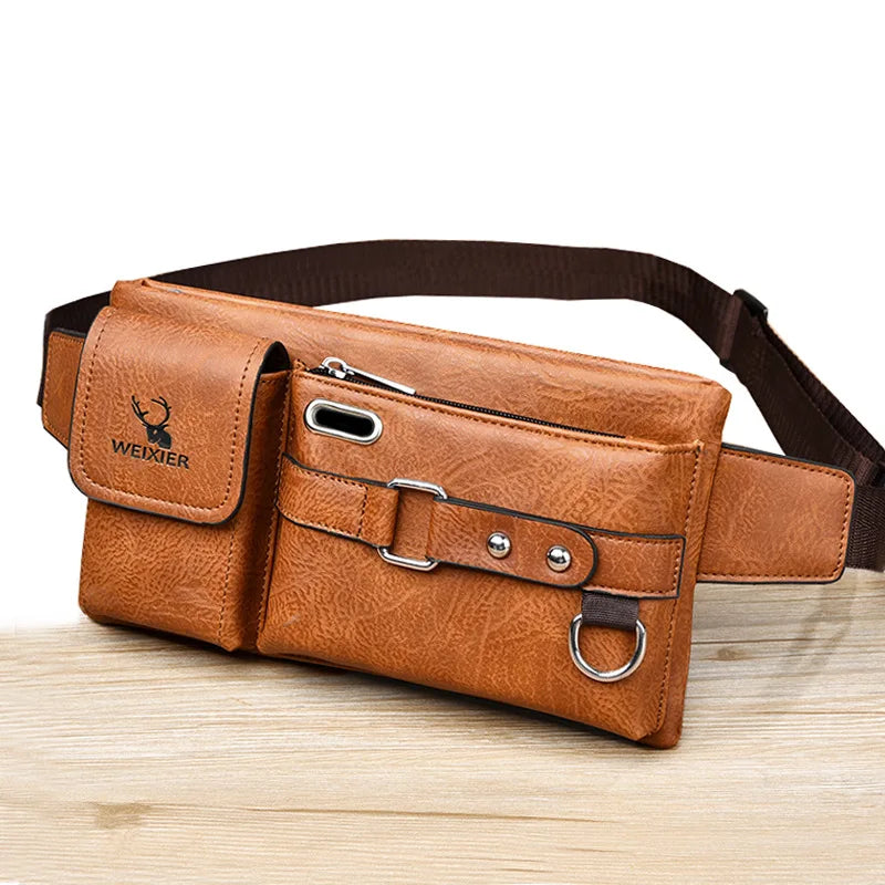 Men's Shoulder/Crossbody Bag Summer Tactical Chest Bag Mobile Phone Waist Hip Bag PU Fanny Pack Zipper Buckle Closure Wear