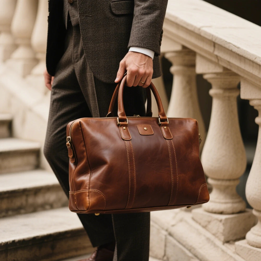 Top-Grain Leather Bag Durable Men's Work Handbag Business Tote Bag with Organizational Interior for Men