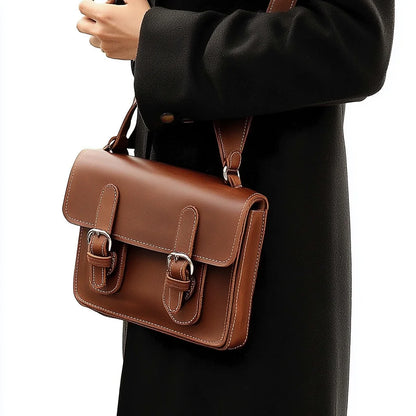 Hot Selling Dark Brown Leather Bag Versatile Genuine Leather Shoulder Bag Men's Work Bag With Durable Metal Buckle