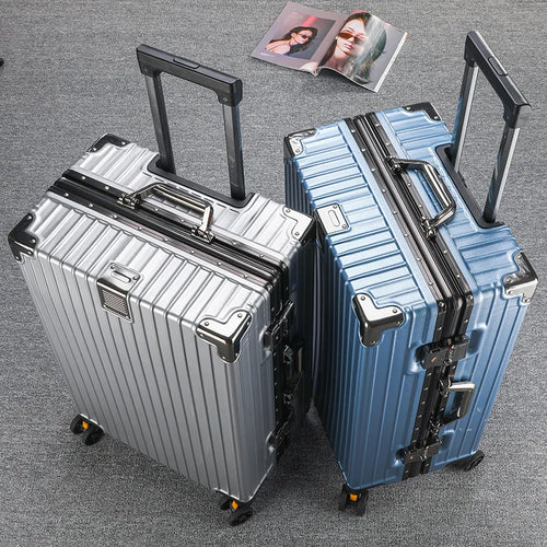 Unisex Student Spinner Suitcase Large Capacity Aluminum Frame Password Box Business Travel Luggage with Universal Wheels