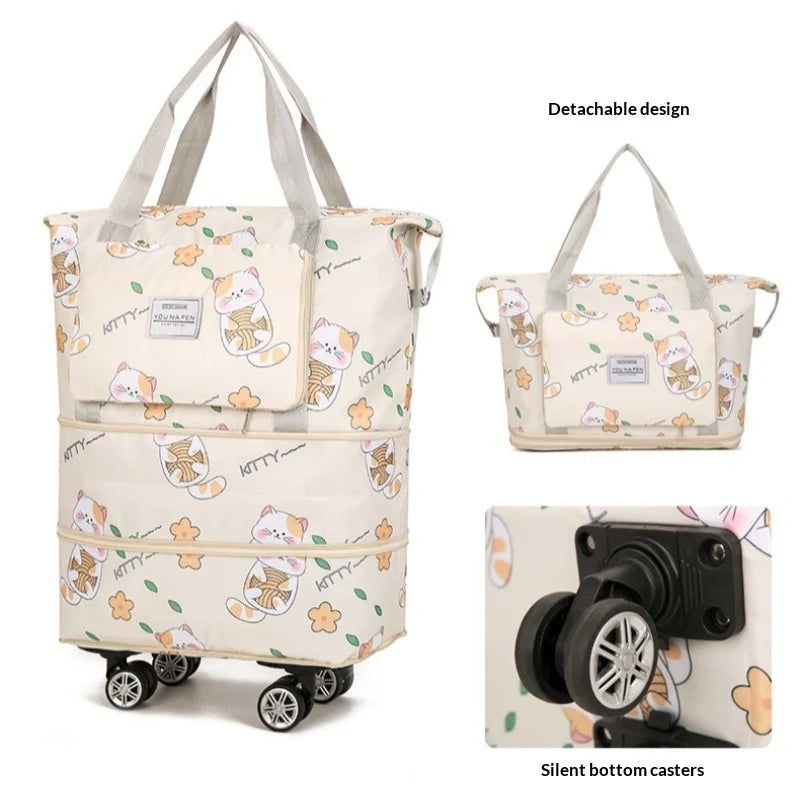 Multi-functional Oxford Material Clothes Storage Bag Zipper Closure Cartoon Cat Design Large Capacity Portable Luggage Travel