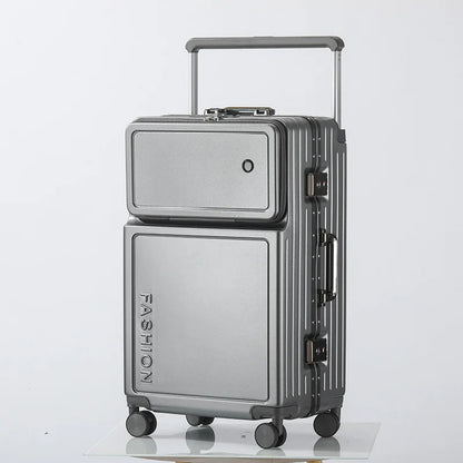 2025 New Large-Capacity Front-Opening Aluminum-Frame Spinner Suitcase ABS+PC Zipper Carry-On Luggage with Lock 20-28 Inch