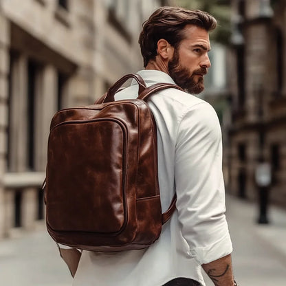 Men's Backpack Dark Brown Real Leather Backpack Vintage Style Leather Bags for Business