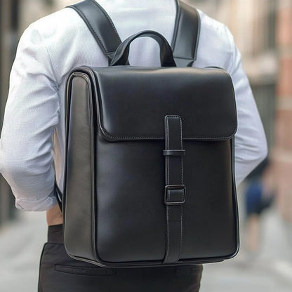 Premium Black Smooth Leather Bag Portable Laptop Backpack High End Genuine Leather Backpack for Men