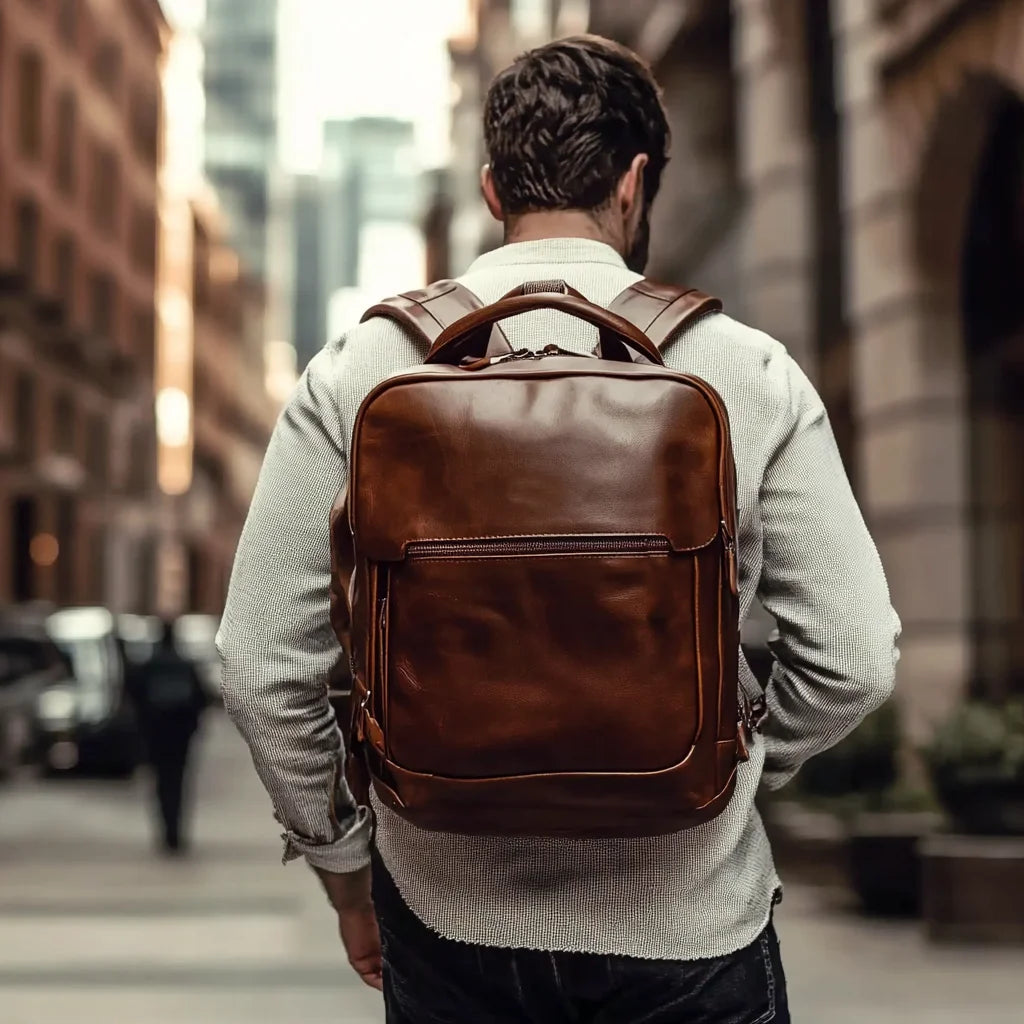 Men's Backpack Dark Brown Real Leather Backpack Vintage Style Leather Bags for Business