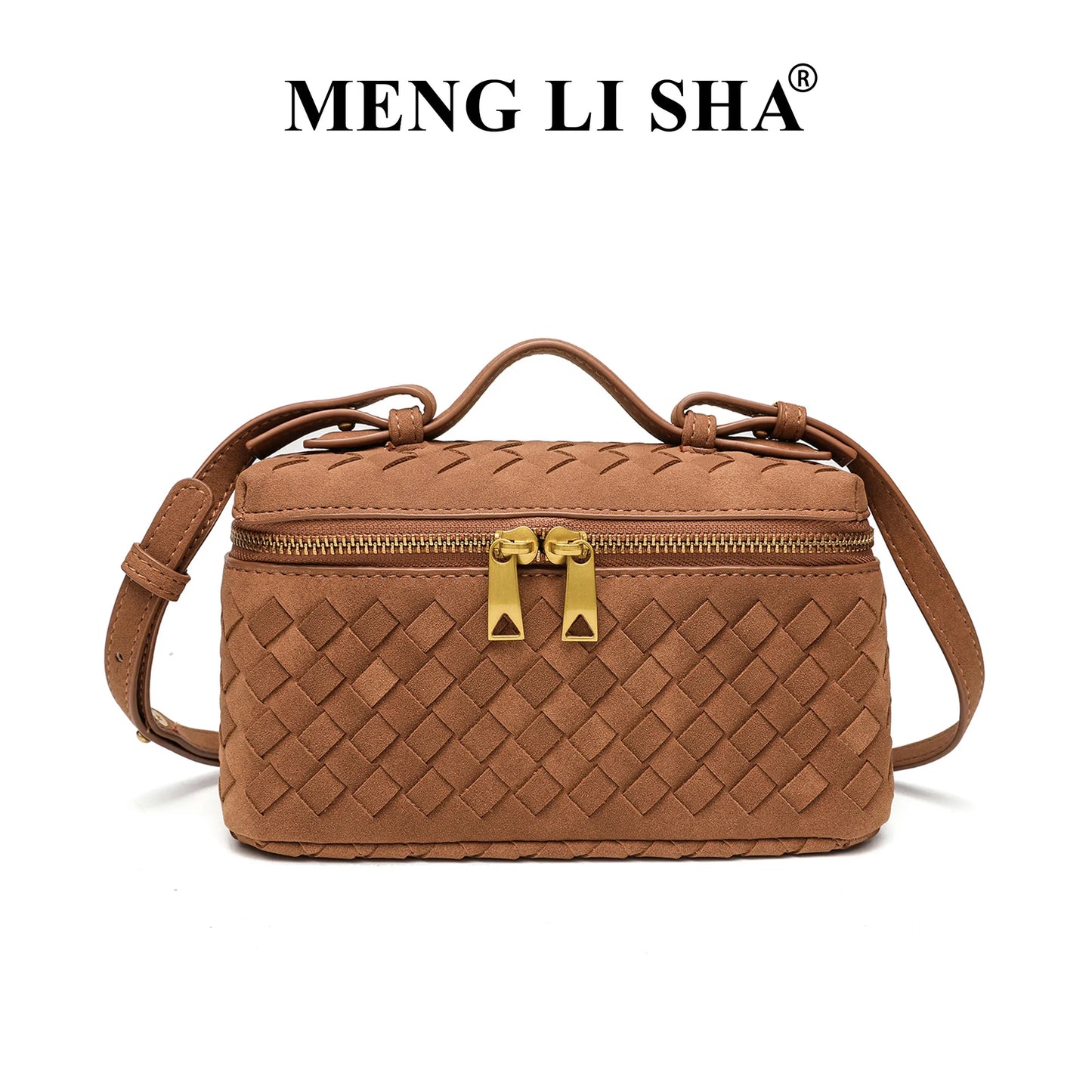 Cross-border Autumn Winter New Vintage Frosted PU Hand-woven Lunch Box Bag Fashionable Shoulder Crossbody Zipper Portable