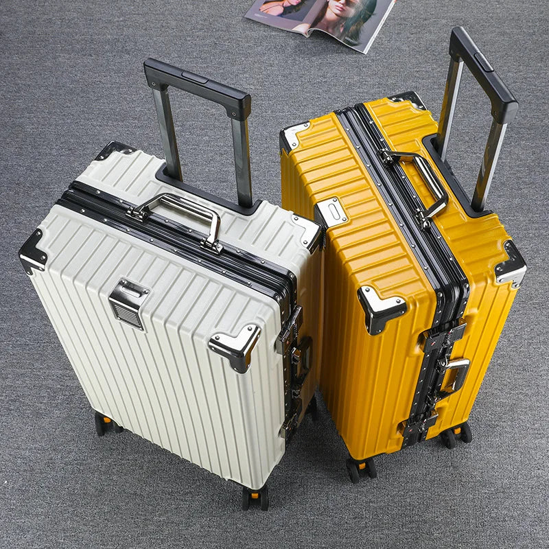 Unisex Student Spinner Suitcase Large Capacity Aluminum Frame Password Box Business Travel Luggage with Universal Wheels