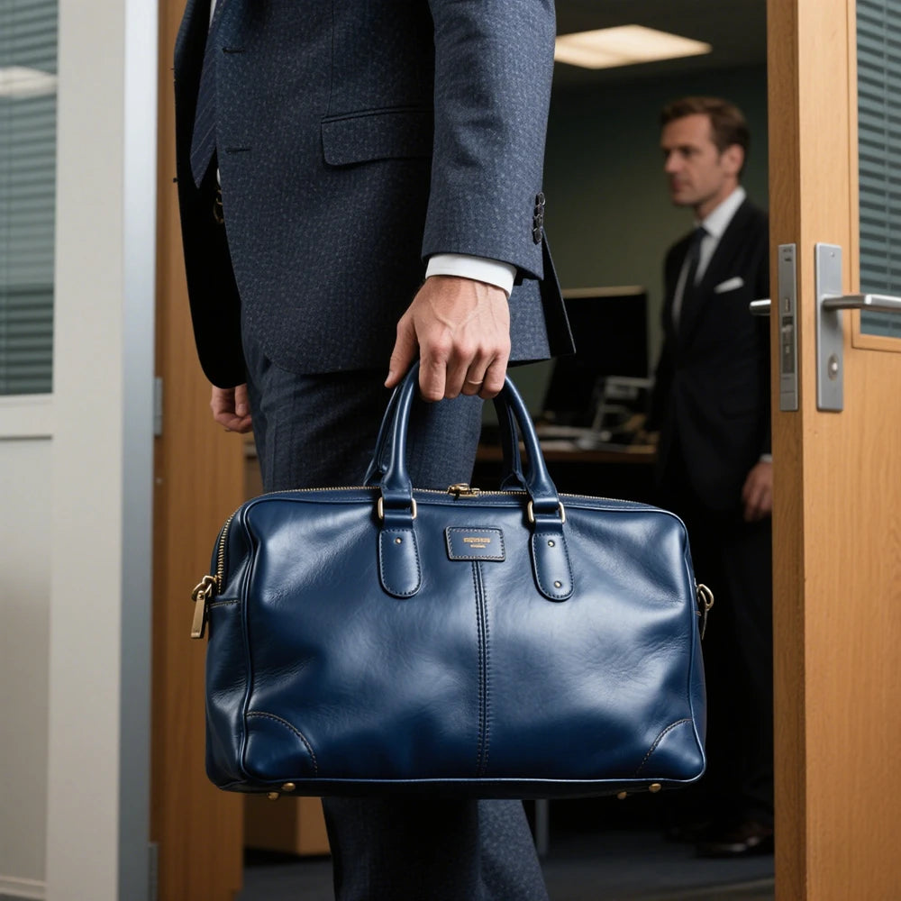 Stylish Olive Green Genuine Leather Men's Handbag Spacious Office Bag Leather Work Satchel Bag for Business