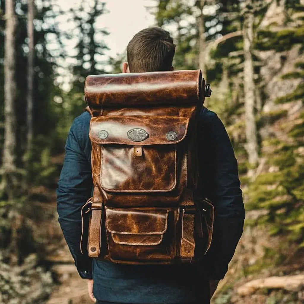 New Design Large Capacity Brown Genuine Leather Backpack Vintage Laptop Backpack for Hiking