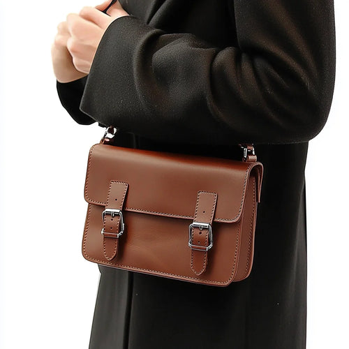 Hot Selling Dark Brown Leather Bag Versatile Genuine Leather Shoulder Bag Men's Work Bag With Durable Metal Buckle
