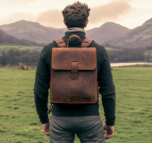 High Quality Office Men's Retro Bag Dark Brown Genuine Leather Backpack