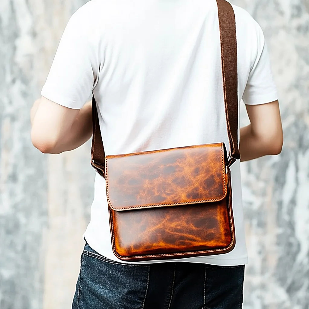Men's Cross Body Bag Vintage Style Genuine Leather Shoulder Bag Versatile Messenger Bag