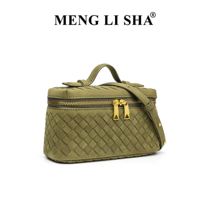 Cross-border Autumn Winter New Vintage Frosted PU Hand-woven Lunch Box Bag Fashionable Shoulder Crossbody Zipper Portable