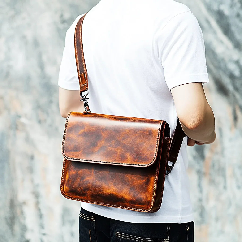 Men's Cross Body Bag Vintage Style Genuine Leather Shoulder Bag Versatile Messenger Bag