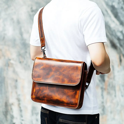 Men's Cross Body Bag Vintage Style Genuine Leather Shoulder Bag Versatile Messenger Bag