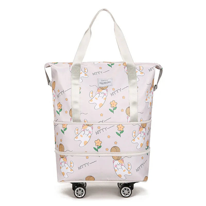Multi-functional Oxford Material Clothes Storage Bag Zipper Closure Cartoon Cat Design Large Capacity Portable Luggage Travel