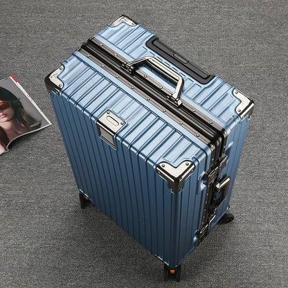 Unisex Student Spinner Suitcase Large Capacity Aluminum Frame Password Box Business Travel Luggage with Universal Wheels
