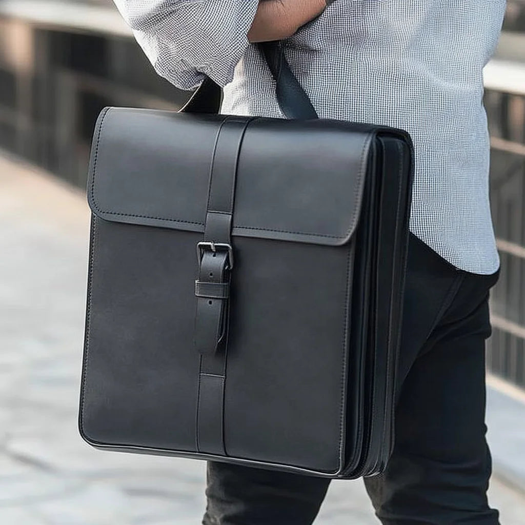 Premium Black Smooth Leather Bag Portable Laptop Backpack High End Genuine Leather Backpack for Men