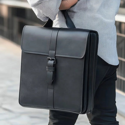 Premium Black Smooth Leather Bag Portable Laptop Backpack High End Genuine Leather Backpack for Men