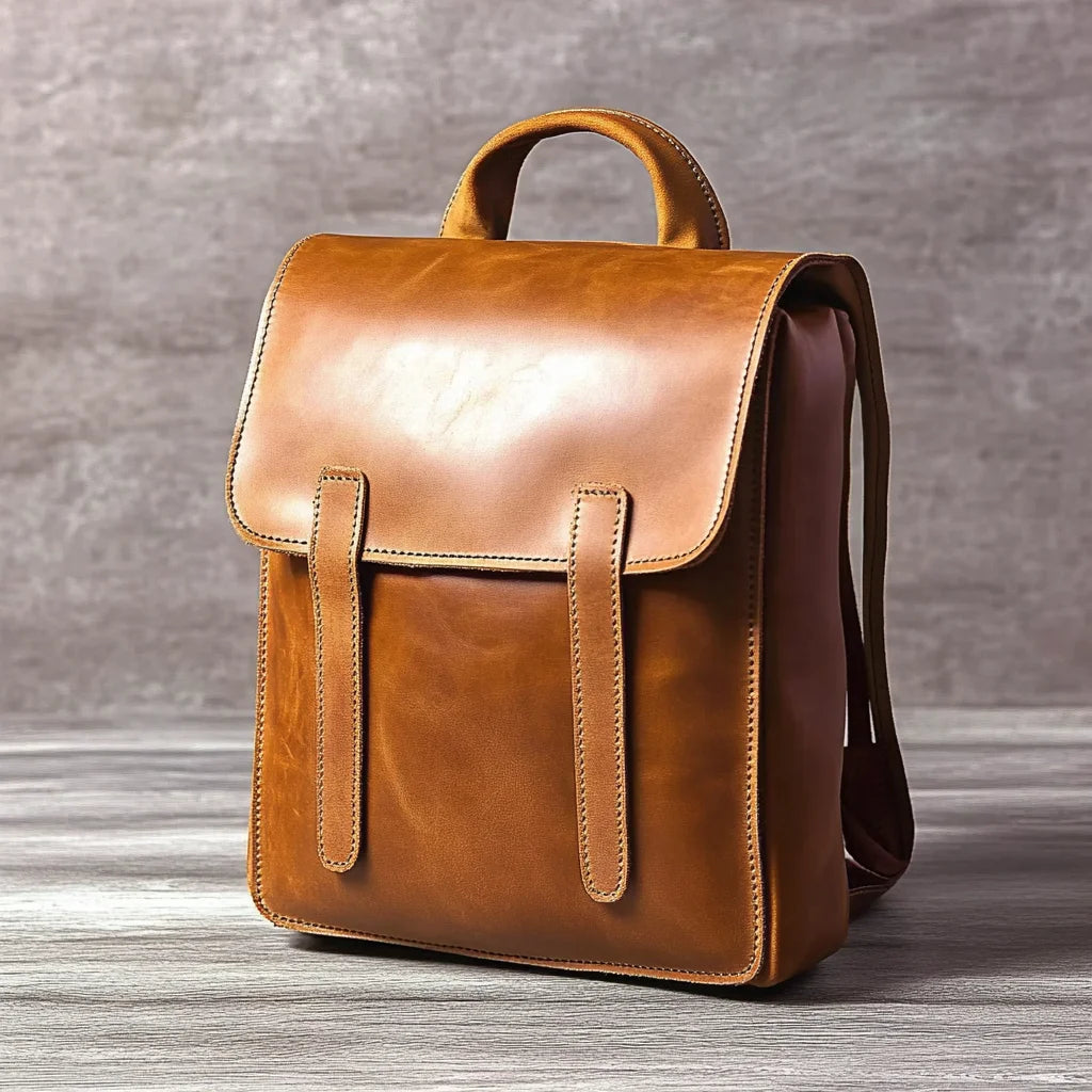 Light Brown Leather Bags High Quality Men's Genuine Leather Backpack Durable Backpacks for Daily Use