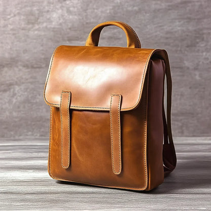 Light Brown Leather Bags High Quality Men's Genuine Leather Backpack Durable Backpacks for Daily Use