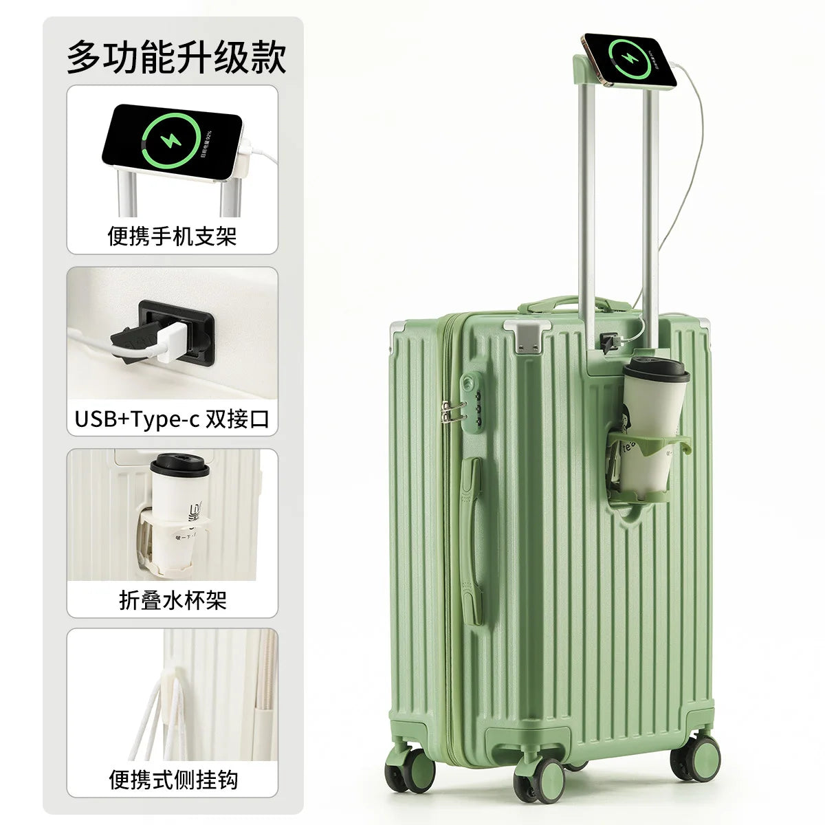 Unisex ABS Spinner Luggage Case 24 Inch Strong Durable 28 Trolley Suitcase 20 Boarding Code with USB Interface Waterproof