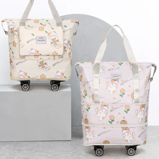 Multi-functional Oxford Material Clothes Storage Bag Zipper Closure Cartoon Cat Design Large Capacity Portable Luggage Travel