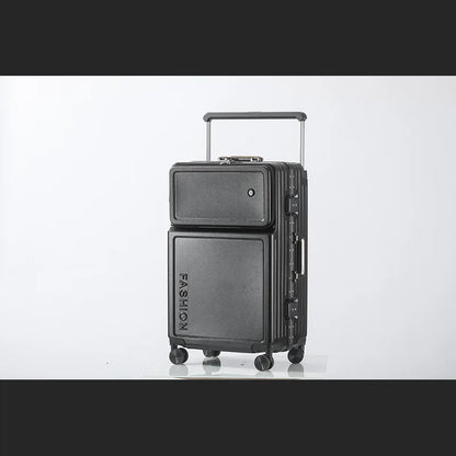 2025 New Large-Capacity Front-Opening Aluminum-Frame Spinner Suitcase ABS+PC Zipper Carry-On Luggage with Lock 20-28 Inch