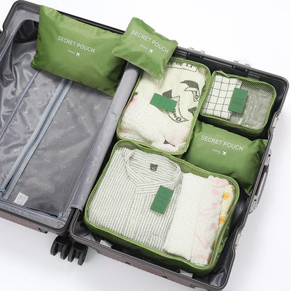 Modern Polyester Travel Storage Bag Set with Zipper Closure Small Six-Piece Luggage for Clothes & Shoes Letter Pattern
