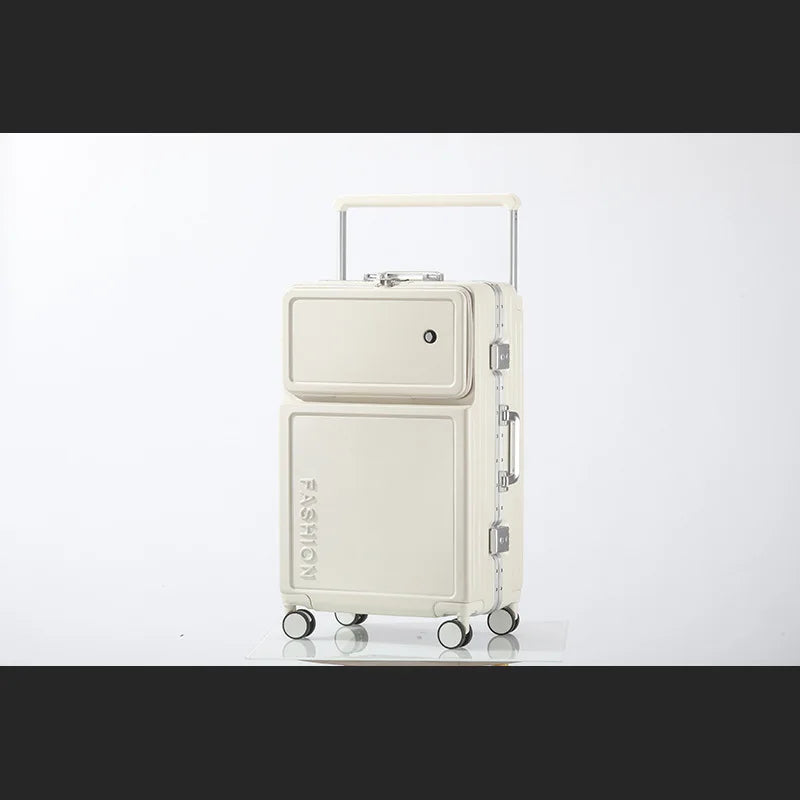 2025 New Large-Capacity Front-Opening Aluminum-Frame Spinner Suitcase ABS+PC Zipper Carry-On Luggage with Lock 20-28 Inch