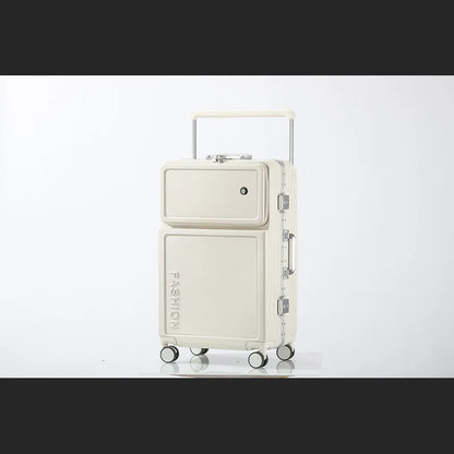 2025 New Large-Capacity Front-Opening Aluminum-Frame Spinner Suitcase ABS+PC Zipper Carry-On Luggage with Lock 20-28 Inch