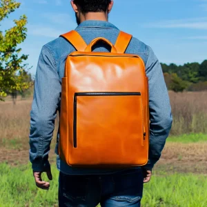 Full Grain Cowhide Leather Back Pack Vintage Smooth Brown Color Genuine Leather Men Backpack