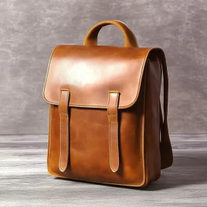 Light Brown Leather Bags High Quality Men's Genuine Leather Backpack Durable Backpacks for Daily Use