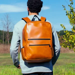 Classic Vintage Bright Brown Men's Genuine Leather Backpack With Durable Zipper