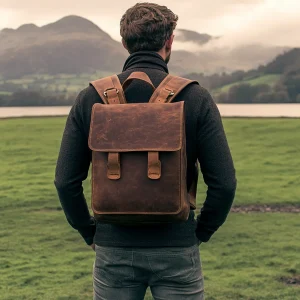 Dark Brown Leather Backpack Men's Laptop Bag Durable Old Style Real Leather Backpack