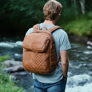 Vintage Top Grain Leather Backpack Portable Laptop Backpack Genuine Leather Men's Backpack With Quilted Pattern