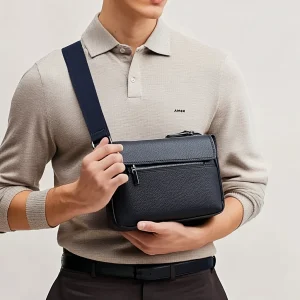 Black Elegant Men's Genuine Leather Crossbody Bag Business Shoulder Bag for Men