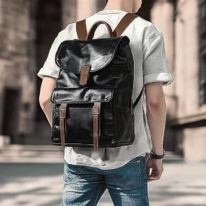 Genuine Leather Backpack for Men Durable Big Size Black Color Backpack