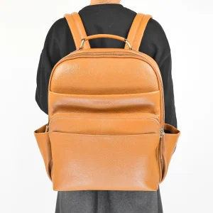 Premium Pebbled Cowhide Leather Bag Brown Leather Backpack Large Capacity Men's Backpack for Travel