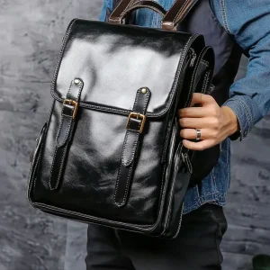 Exquisite Black Top Layer Leather Backpack Large Capacity Laptop Bag Genuine Leather Backpacks for Men