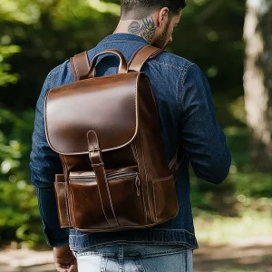 Hot Sale Genuine Leather Backpack Multipurpose Outdoor Functional Laptop Backpack for Men